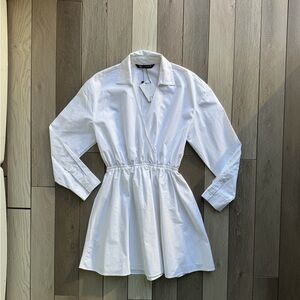 Zara White Long Sleeve Shirtdress